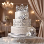 Decoratiune Tort Coroana Argintie 10 cm decoratiune tort coroana argintie accesorii petrecere printesa nunta botez