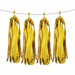 Ghirlanda Decorativa cu Franjuri Tassel Aurii Premium 34 cm Ghirlanda decorativa premium cu franjuri aurii din folie metalizata, ciucuri tip tassel cu lungimea de 34 cm, pentru aranjamente petreceri si evenimente.