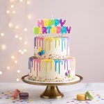 Lumanare Happy Birthday Pastel 9x4 cm Lumanare pentru tort cu mesajul happy birthday in culori pastelate si tije suport din lemn
