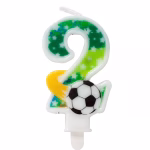 Lumanare Tort Cifra 2 Tematica Fotbal 8.5x4 cm Lumanare aniversara in forma de cifra 2 cu minge de fotbal si suport igienic