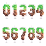 Lumanare Tort Minecraft Cifra 0-9 Inaltime 7 cm Lumanari in forma de cifre cu grafica pixelata verde si maro tip minecraft prevazute cu tija din plastic