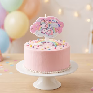 Lumanare Unicorn La Multi Ani 10x6 cm Lumanare decorativa pentru tort cu unicorn norisori curcubeu si mesajul la multi ani cu tija din plastic