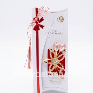 Mărțișor Broșă Floare Cristale Roz Placat Aur 24K - Cadou Premium Martisor brosa premium floare cu funda placata cu aur 24K si cristale roz si clare in cutie alba de lux cu funda rosie