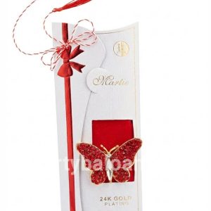 Mărțișor Broșă Fluture cu Cristale Roșii Rubin Placată cu Aur 24K – Cadou Premium (4