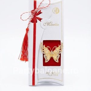 Mărțișor Broșă Fluture cu Cristale Șampanie Placată cu Aur 24K – Cadou Premium (4