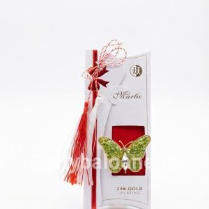 Mărțișor Broșă Fluture cu Cristale Verzi Smarald Placată cu Aur 24K – Cadou Premium (4
