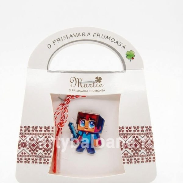 Mărțișor Broșă Steve Minecraft 3cm - Cadou Gameri Cutie Tematică Martisor brosa metalica Steve Minecraft cu sabie 3 cm in cutie cadou tip gentuta cu motive traditionale
