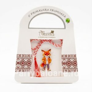 Mărțișor Broșă Zootopia Nick Wilde 3cm - Cadou Copii Cutie Tematică Martisor brosa metalica Nick Wilde vulpe Zootopia in cutie cadou tip gentuta cu motive traditionale