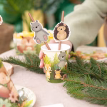 Pahare din Carton Tematica Prietenii Padurii Animale Woodland 220 ml Pahare din carton pentru petreceri copii, capacitate 220 ml, tematica prietenii padurii woodland, design in stil acuarela cu ursulet, vulpe, veverita si arici.