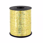 Rola Panglica Rafie pentru Baloane Auriu cu Sclipici Holografic Rola de panglica tip rafie din plastic pentru legat baloane, culoare auriu cu sclipici holografic, lungime 225 metri, latime 5 mm.
