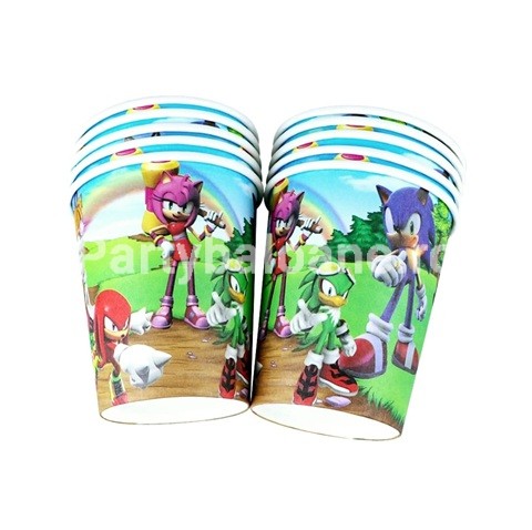 Pahare Party Sonic Pahare Party Sonic (Set 10 buc) - Accesorii Masă 200ml Gaming Set 10 pahare party din carton cu imprimeu Sonic the Hedgehog capacitate 200 ml pentru aniversari copii gaming.