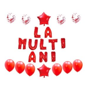 SET 12 BALOANE CU BANNER LA MULTI ANI - ROSU
