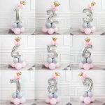 SET 14 BALOANE CU CIFRA ARGINTIE 70 CM SI CORONITA AURIE