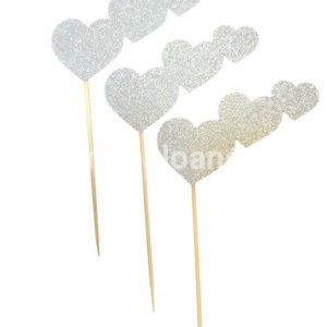 SET 3 TOPPERE CU INIMIOARE - ARGINTII GLITTER