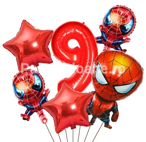SET 6 BALOANE FOLIE SPIDERMAN CU CIFRA 9