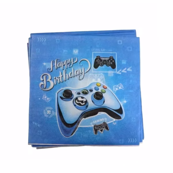 Șervețele Party Game On – Set 20 Bucăți Decor Masă 33x33 cm (Gaming) Un set de șervețele de masă pătrate din hârtie pentru petreceri