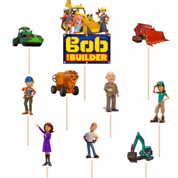 Set 10 Toppere Bob Constructorul pentru Decor Tort set 10 toppere bob constructorul decoratiuni tort utilaje constructii