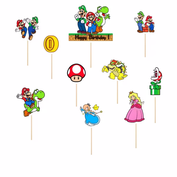 Set 10 Toppere Mario pentru Decor Tort Premium set 10 toppere mario decoratiuni tort super joc video