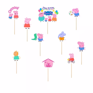 Set 10 Toppere Peppa Pig pentru Decor Tort set 10 toppere peppa pig decoratiuni tort copii premium
