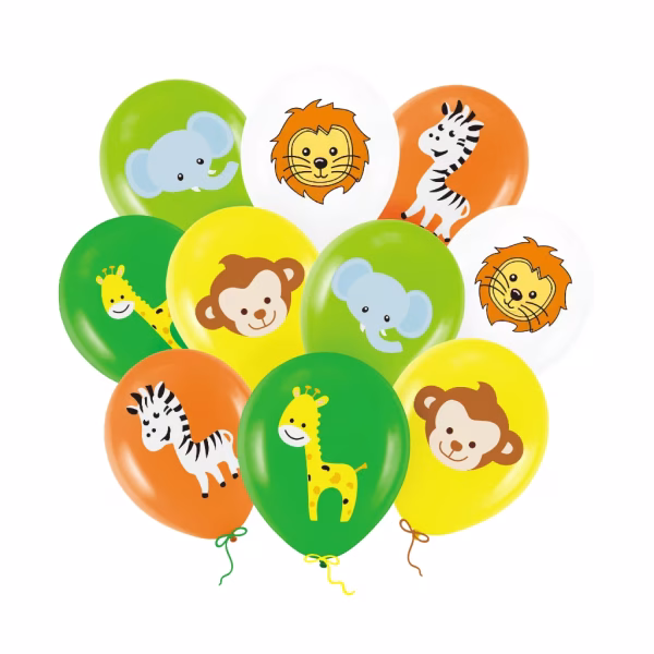 Set 10 baloane latex animale safari jungla 30 cm Buchet festiv format din set 10 baloane latex animale safari jungla 30 cm pentru petrecere tematica copii