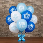 Set 10 baloane latex welcome baby boy 30 cm, Mix Albastru Buchet festiv format din set 10 baloane latex welcome baby boy 30 cm pentru nastere si botez