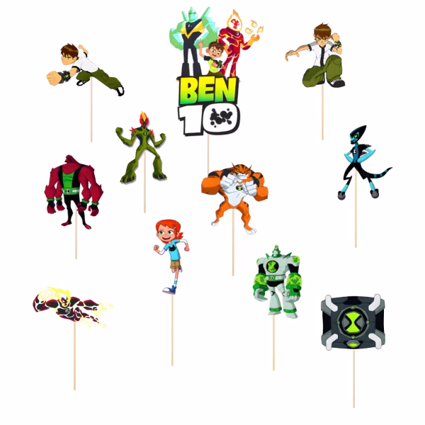 Set 11 Toppere Ben 10 pentru Decor Tort Premium set 11 toppere ben 10 decoratiuni tort extraterestri baieti