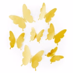 Set 12 Fluturi Decorativi 3D Auriu – Carton Plastifiat (Model 20) Set 12 fluturi decorativi 3D de culoare aurie, design clasic cu aripi pline, realizati din carton plastifiat, perfecti pentru aranjamente si torturi.