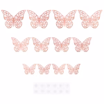 Set 12 Fluturi Decorativi 3D Rose Gold – Carton Plastifiat (Model 14) Set 12 fluturi decorativi 3D de culoare rose gold, realizati din carton plastifiat, cu design decupat tip dantela, pentru aranjamente si torturi.