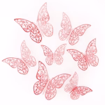 Set 12 Fluturi Decorativi 3D Rose Gold – Carton Plastifiat (Model 14) Set 12 fluturi decorativi 3D de culoare rose gold, realizati din carton plastifiat, cu design decupat tip dantela, pentru aranjamente si torturi.