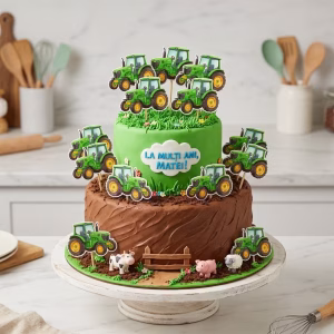 Set 12 Toppere Tractor pentru Decor Tort Premium set 12 toppere tractor decoratiuni tort utilaje agricole ferma