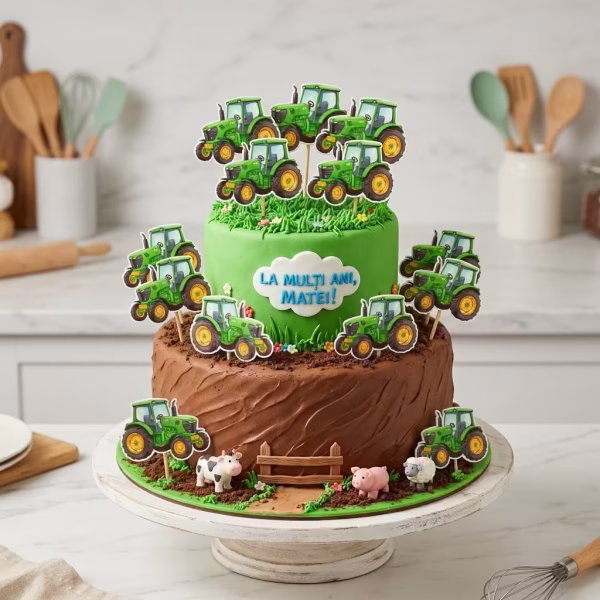 Set 12 Toppere Tractor pentru Decor Tort Premium set 12 toppere tractor decoratiuni tort utilaje agricole ferma