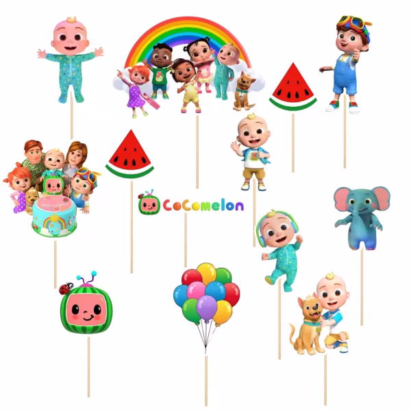 Set 13 Toppere Cocomelon pentru Decor Tort Premium set 13 toppere cocomelon decoratiuni tort petrecere copii bebelusi