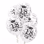 Set 15 baloane latex aniversare 18 ani negru, argintiu cromat si confetti 30 cm Buchet elegant format din set 15 baloane latex aniversare 18 ani negru argintiu cromat si confetti pentru petrecere de majorat