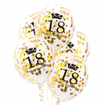 Set 15 baloane latex aniversare 18 ani negru, auriu cromat si confetti 30 cm Buchet elegant format din set 15 baloane latex aniversare 18 ani negru auriu cromat si confetti pentru petrecere de majorat