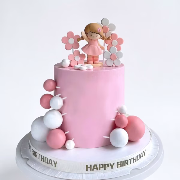 Set 19 Toppere Tort 3D Papusa, Bile si Margarete Roz-Alb set 19 toppere tort 3d papusa fetita bile roz albe margarete carton decoratiuni petrecere fete