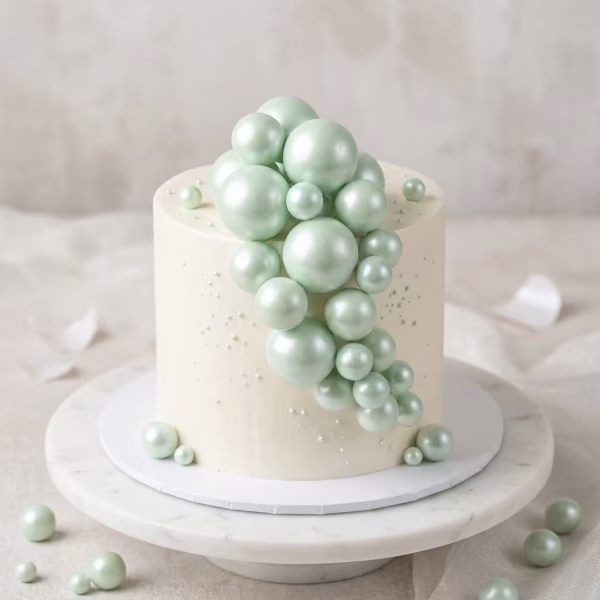 Set 20 Toppere Tort Bile Verde Menta Perlat Mix 4 Dimensiuni set 20 toppere tort bile verde menta decoratiuni petrecere botez volumetrice perle