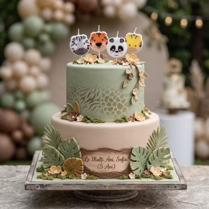 Set 4 Lumanari Tort Safari 8 cm Set de patru lumanari pentru tort in forma de fete de animale salbatice zebra tigru panda si girafa