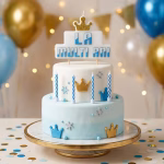Set 5 Lumanari La Multi Ani Albastru Placa si Lumanari lungi Set format dintr-o placa cu mesajul la multi ani si patru lumanari lungi albastre fixate pe un tort festiv