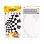 Set 6 Coifuri Petrecere Tematica Masini Curse Racing cu Stickere Set de 6 coifuri de petrecere din carton, tematica masini de curse racing, design in carouri alb-negru tip steag finish, include etichete personalizabile 3D (trofeu, masini, viteza) si benzi elastice, inaltime 16 cm.