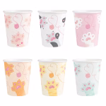 Set 6 Pahare din Carton cu Tematică Pisici pentru Petreceri Set sase pahare din carton ecologic cu labute de pisici pentru petreceri tematice