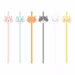 Set 6 Paie din Hârtie cu Figurine Pisici pentru Petreceri Tematice Set sase paie din hartie ecologica cu fete de pisicute colorate pentru petreceri