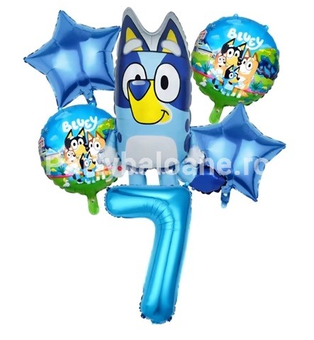 Set 6 Baloane Folie Familia Bluey Cu Cifra 7 Albastra 100 Cm Set 6 Baloane Folie Familia Bluey cu Cifra 7 Albastra 100 cm Set 6 baloane din folie metalizata pentru aniversarea de 7 ani cu personajul Bluey