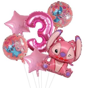 Set 6 baloane folie cu cifra 3 - Stitch Lillo