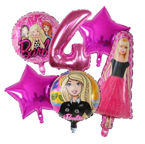 Set 6 baloane folie cu cifra 4 - Barbie