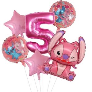 Set 6 baloane folie cu cifra 5 - Stitch Lillo