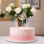 Set 7 Lumanari Unicorn si Lumanari Lungi Pastel Set lumanari pentru tort cu o figurina unicorn pe semiluna si sase lumanari lungi in culori pastelate