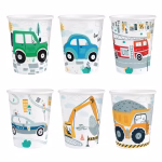 Set Pahare din Carton Tematica Masini si Utilaje 220 ml Set 6 pahare din carton pentru petreceri copii, capacitate 220 ml, tematica masini si utilaje de constructii cu excavator, masina de politie, pompieri si basculanta.