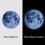 Sticker decorativ luna fosforescenta albastra 30 cm Sticker decorativ luna fosforescenta albastra aplicat pe perete si iluminat in intuneric