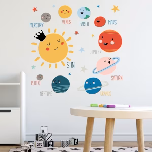 Sticker planete perete sistem solar cod 550 Sticker planete perete cu sistem solar si soare aplicat in camera de joaca