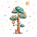 Sticker pom cu animale perete cod 551 Sticker pom cu animale perete cu baloane norisori si soare aplicat in camera